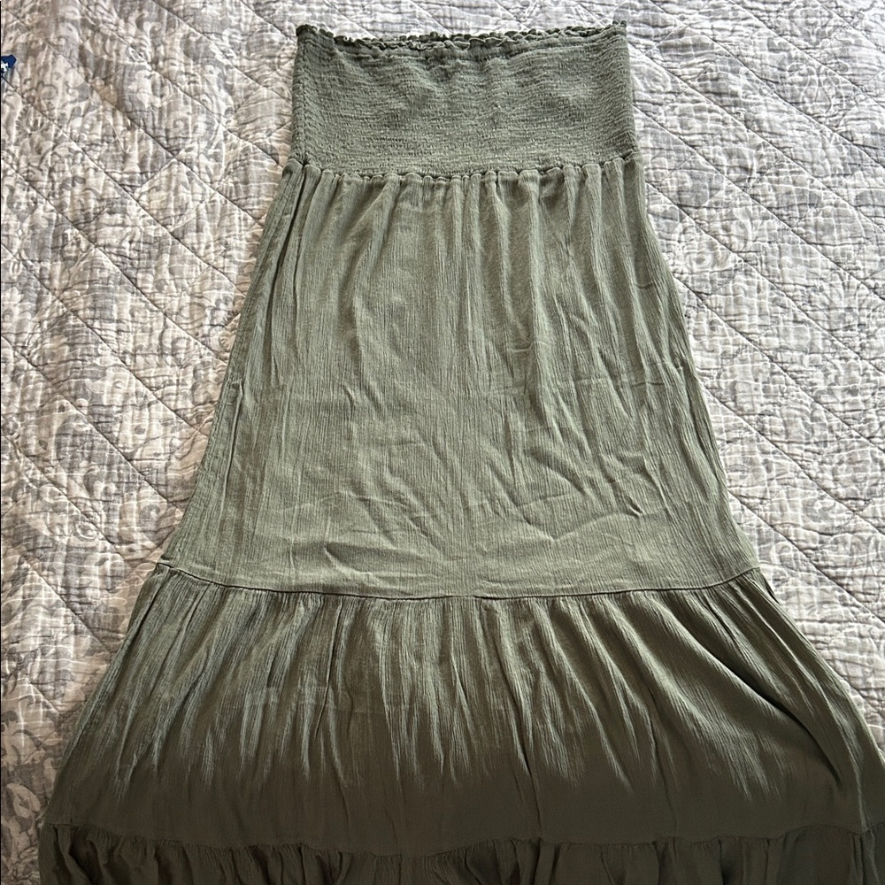 Aerie Strapless Dress in Olive